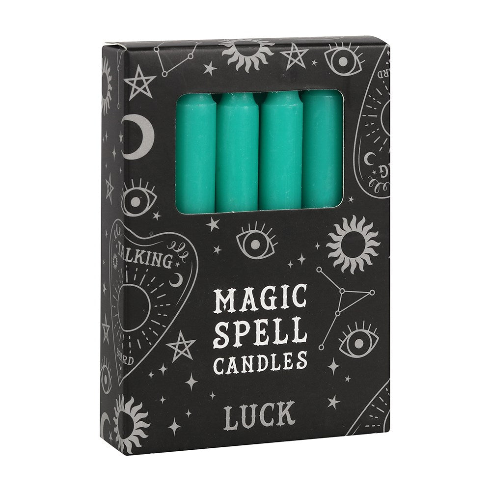 PACK OF 12 GREEN LUCK SPELL CANDLES UNSCENTED