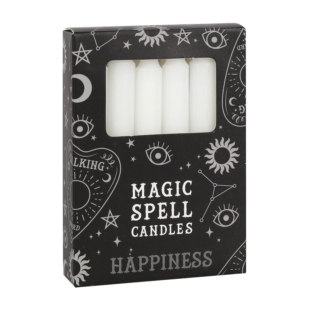 PACK OF 12 WHITE HAPPINESS SPELL CANDLES UNSCENTED