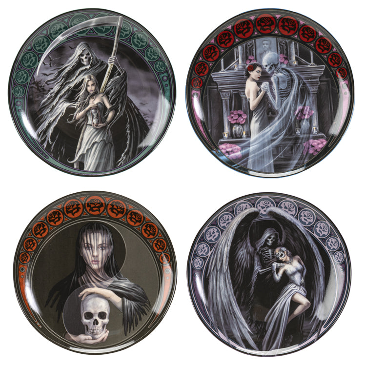 DANCE WITH DEATH DESSERT PLATES SET OF 4 BY ANNE STOKES