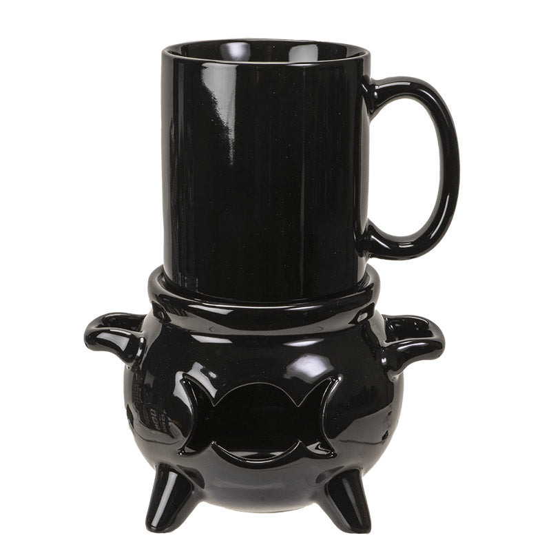 TRIPLE MOON CAULDRON TEA LIGHT MUG WARMER W/MUG